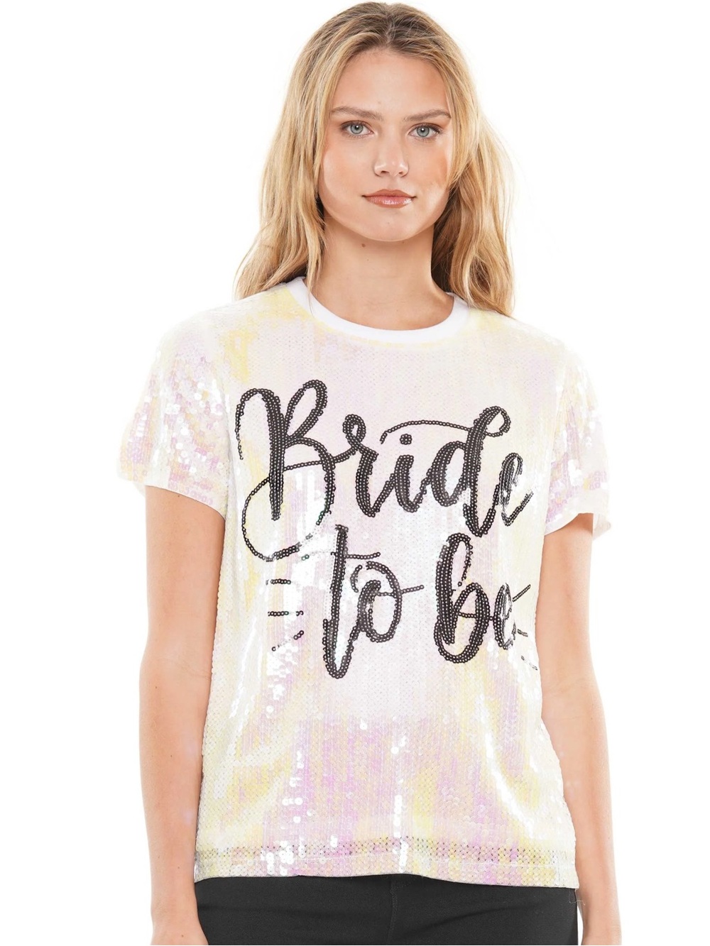 Why Dress Boutique Bride to Be White Sequin Top Sz M NWT